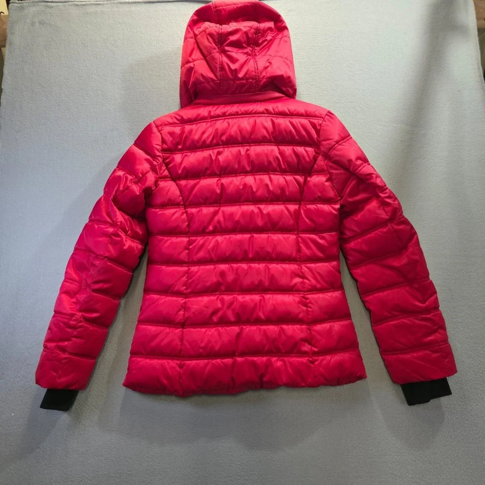 Nautica Women's Red Quilted Puffer Jacket – Faux-Fur Collar Hooded‎ Size Medium
